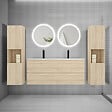 AICA SANITAIRE - AICA SANITAIRE Ensemble meuble double vasque L.120cm 4 tiroirs + lavabo + 2*LED miroirs rond 60cm + 2*colonne,chêne C - vignette