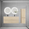 AICA SANITAIRE - AICA Ensemble meuble double vasque L.120cm 4 tiroirs + lavabo + 2*LED miroirs rond 60cm + colonne C,chêne,easy - vignette