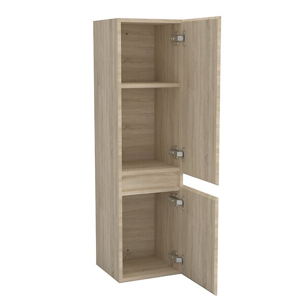 AICA SANITAIRE - AICA Ensemble meuble double vasque L.120cm 4 tiroirs + lavabo + 2*LED miroirs rond 60cm + colonne C,chêne,easy - large