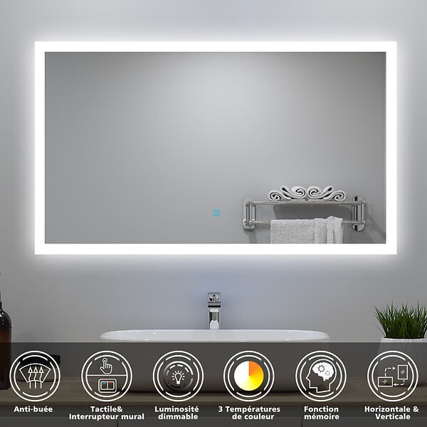 AICA SANITAIRE - Ensemble meuble Salle de Bain 80cm avec colonne + miroir lumineux dimmable chêne wotan - large