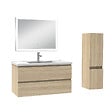 AICA SANITAIRE - Ensemble meuble Salle de Bain 100cm avec vasque et colonne et miroir lumineux 3 couleurs chêne wotan - vignette