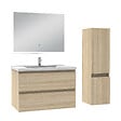 AICA SANITAIRE - Ensemble meuble Salle de Bain 80cm avec vasque et colonne et miroir lumineux 3 couleurs chêne wotan - vignette