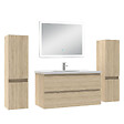 AICA SANITAIRE - Ensemble meuble Salle de Bain 100cm avec colonne et miroir lumineux dimmable chêne wotan - vignette