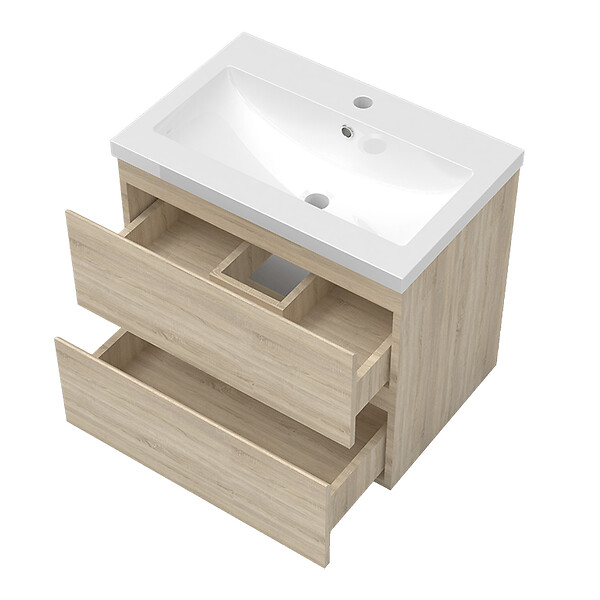 AICA SANITAIRE - Ensemble meubles Salle de Bain 80cm vasque + miroir lumineux Chêne Wotan - large