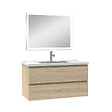 AICA SANITAIRE - Ensemble meuble Salle de Bain 100cm simple vasque et miroir lumineux 3 couleurs et dimmable chêne wotan - vignette