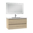 AICA SANITAIRE - Ensemble meuble Salle de Bain 100cm Chêne Wotan simple vasque et miroir lumineux 3 couleurs et dimmable - vignette