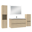 AICA SANITAIRE - Ensemble meuble Salle de Bain 100cm avec simple vasque et colonne et miroir lumineux dimmable chêne wotan - vignette