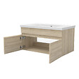 AICA SANITAIRE - Meuble simple vasque 80cm avec colonne et miroir lumineux 3 couleurs et dimmable chêne wotan - vignette