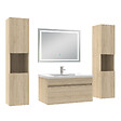 AICA SANITAIRE - Ensemble meubles Salle de Bain 80cm avec colonne + miroir lumineux 3 couleurs + dimmable Chêne Wotan - vignette