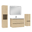 AICA SANITAIRE - Meuble salle de Bain 80cm avec colonne + miroir mural lumineux 3 couleurs Chêne Wotan - vignette