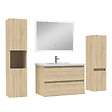 AICA SANITAIRE - Ensemble meuble Salle de Bain 80cm simple vasque avec colonne et miroir lumineux dimmable chêne wotan - vignette