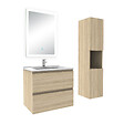 AICA SANITAIRE - Ensemble meuble Salle de Bain 60cm avec vasque et colonne et miroir lumineux dimmable chêne wotan - vignette