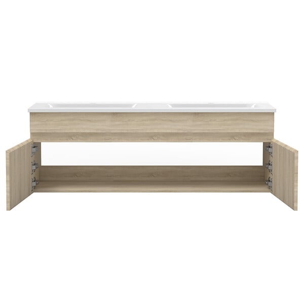 AICA SANITAIRE - Ensemble meuble Salle de Bain 120cm double vasque + miroir lumineux 3 couleurs + dimmable chêne wotan - large