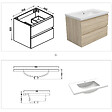 AICA SANITAIRE - Ensemble meuble Salle de Bain 80cm Chêne Wotan simple vasque et miroir lumineux 3 couleurs et dimmable - vignette