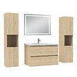 AICA SANITAIRE - Ensemble meubles Salle de Bain 80cm avec colonne et miroir lumineux 3 couleurs et dimmable Chêne Wotan - vignette