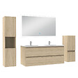 AICA SANITAIRE - Ensemble meuble Salle de Bain 120cm avec double vasque et colonne et miroir lumineux dimmable chêne wotan - vignette
