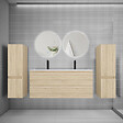 AICA SANITAIRE - Ensemble meuble de salle de bain et lavabo chêne (L.120cm) 4 tiroirs + meuble haut*2 + lavabo + miroir rond LED*2 - vignette