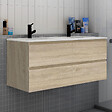 AICA SANITAIRE - Ensemble meuble de salle de bain et lavabo chêne (L.120cm) 4 tiroirs + meuble haut*2 + lavabo + miroir rond LED*2 - vignette