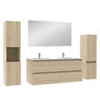 AICA SANITAIRE - Ensemble meuble Salle de Bain 120cm double vasque avec colonne et miroir lumineux dimmable chêne wotan - vignette