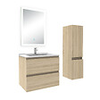 AICA SANITAIRE - Ensemble meuble Salle de Bain 60cm avec vasque et colonne et miroir lumineux 3 couleurs chêne wotan - vignette