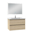 AICA SANITAIRE - Ensemble meuble Salle de Bain 80cm simple vasque et miroir lumineux 3 couleurs et dimmable chêne wotan - vignette