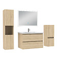 AICA SANITAIRE - Ensemble meuble Salle de Bain 80cm avec simple vasque et colonne et miroir lumineux dimmable chêne wotan - vignette