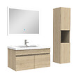 AICA SANITAIRE - Ensemble meuble Salle de Bain 80cm avec vasque + colonne + miroir lumineux dimmable chêne wotan - vignette