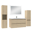 AICA SANITAIRE - Ensemble meuble Salle de Bain 100cm simple vasque avec colonne et miroir lumineux dimmable chêne wotan - vignette