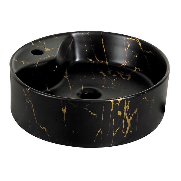 KERRA - Vasque à poser ronde en céramique TANZA finition marbre noir doré Ø46 cm - large