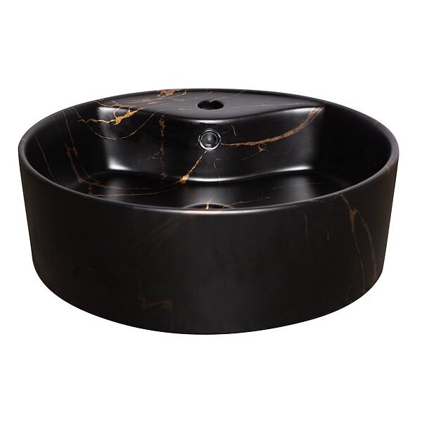 KERRA - Vasque à poser ronde en céramique TANZA finition marbre noir doré Ø46 cm - large