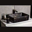 KERRA - Vasque à poser rectangulaire en céramique TANUMA finition marbre noir doré 47.5 x 36.5 x 13 cm - vignette