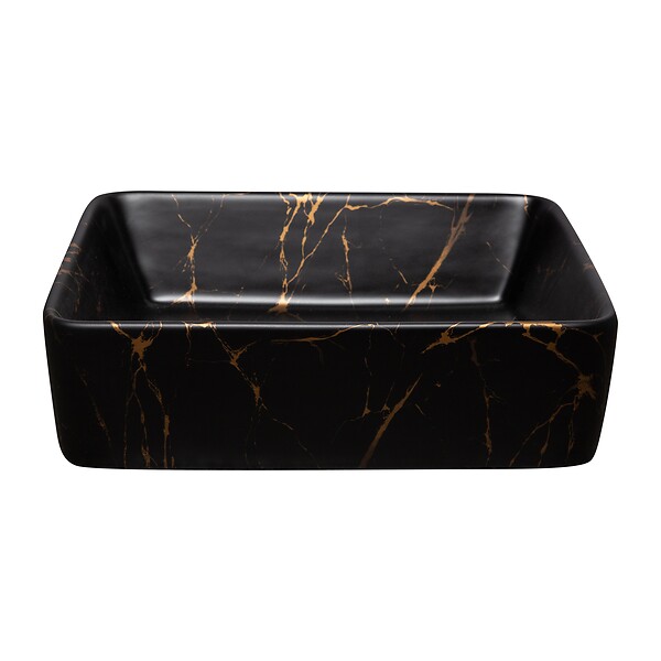 KERRA - Vasque à poser rectangulaire en céramique TANUMA finition marbre noir doré 47.5 x 36.5 x 13 cm - large