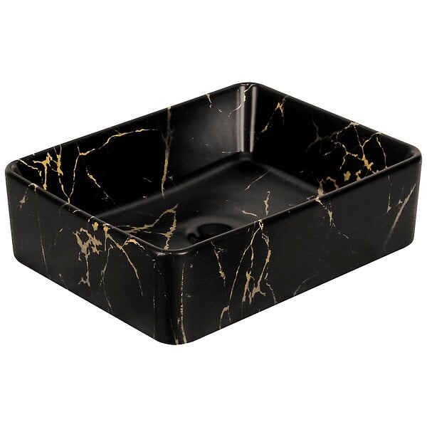 KERRA - Vasque à poser rectangulaire en céramique TANUMA finition marbre noir doré 47.5 x 36.5 x 13 cm - large