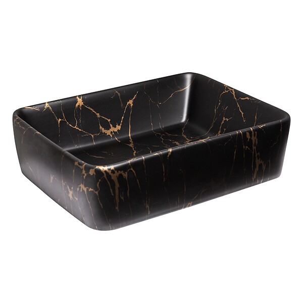 KERRA - Vasque à poser rectangulaire en céramique TANUMA finition marbre noir doré 47.5 x 36.5 x 13 cm - large