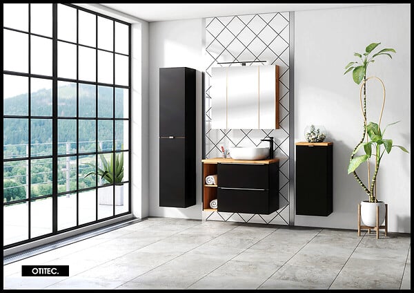 OTITEC - Armoire de salle de bain - 75 cm - Noir Mat - LISOA - large