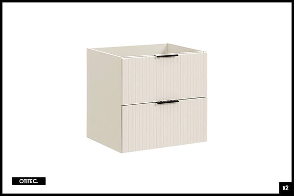 OTITEC - Ensemble meuble de salle de bain de 120 cm - avec plan - avec 2 vasques -  avec colonne - LIVA CASHMERE - large