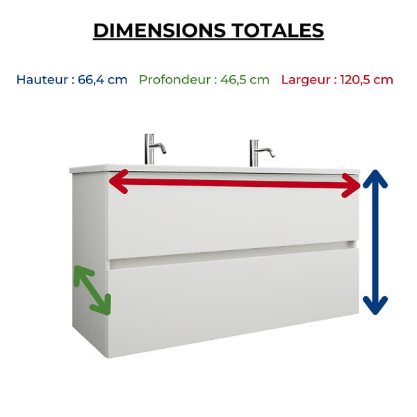 BURGBAD - Pack meuble de salle de bain double vasque 120 cm blanc mat Joline + colonne - large