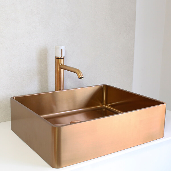 ESSEBAGNO - Manopola mitigeur lavabo haut cuivre brossé marbre - large
