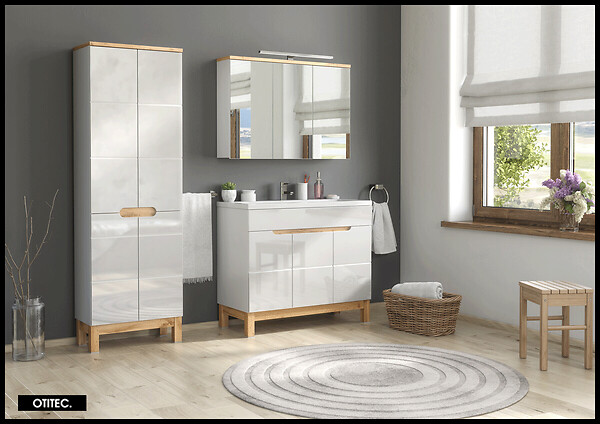 OTITEC - Colonne de salle de bain de 187 cm - Blanc - 4 portes - BALI - large