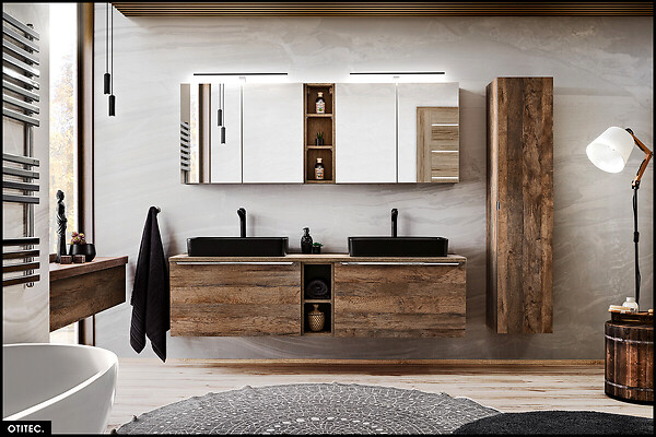 OTITEC - Colonne de salle de bain - 35 x 160 cm - 1 porte - 2 tiroirs - BOLD OAK - large