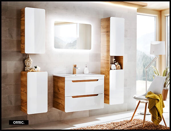 OTITEC - Colonne de salle de bain de 170 cm - Blanc - 2 portes - PASTI WHITE - large