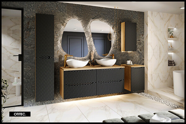 OTITEC - Colonne de salle de bain - 170 cm - Noir - 2 portes - SEA - large