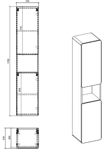 OTITEC - Colonne de salle de bain de 170 cm - Oak - 2 portes - PASTI CRAFT - large