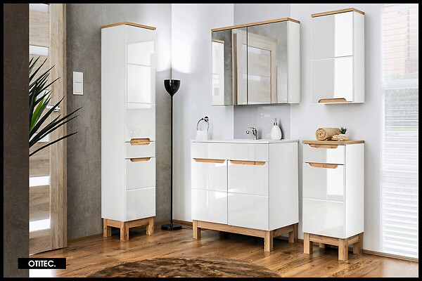 OTITEC - Colonne de salle de bain de 187 cm - Blanc - 2 portes et 1 tiroir - BALI - large