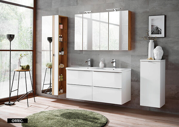 OTITEC - Colonne de salle de bain de 170 cm - Blanc - 1 porte - Avec Miroir - LISOA - large