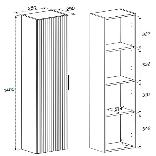OTITEC - Colonne de salle de bain de 140 cm - Oak - 1 porte - LIVA OAK - large