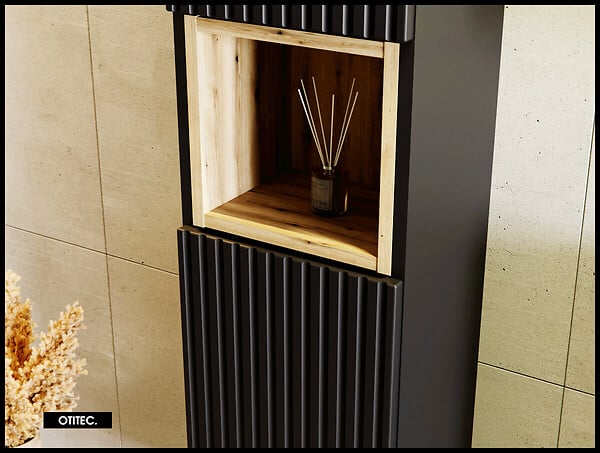 OTITEC - Colonne de salle de bain - 140 cm - Noir - 2 portes - VOLTA - large