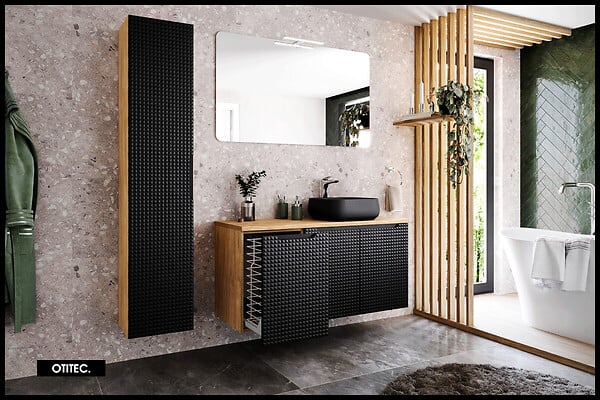 OTITEC - Colonne de salle de bain - 170 cm - Noir - 1 porte - SETTA - large