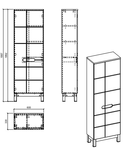 OTITEC - Colonne de salle de bain de 187 cm - Blanc - 3 portes - BALI - large