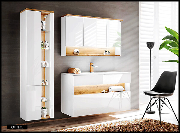 OTITEC - Colonne de salle de bain - 170 cm - Blanc - 2 portes - CYCLO - large
